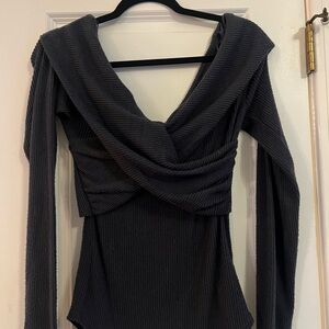 Free People Off-the-Shoulder Sweater in Charcoal